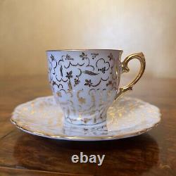 Tasse à café et soucoupe vintage en or allemand avec motif floral Victoria - Ensemble de 12 pièces