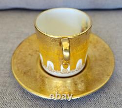 Tasse à thé et soucoupe Demitasse Aynsley Heavy Gold Hand Painted Orchard Vintage Rare