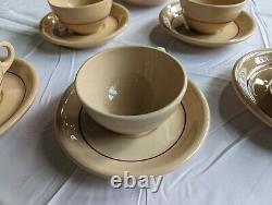 Tasses à café et à thé en porcelaine Shenango Vintage pour restaurant, couleur tan avec rayures rouges, ensemble de 6.