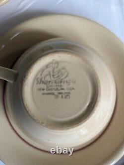 Tasses à café et à thé en porcelaine Shenango Vintage pour restaurant, couleur tan avec rayures rouges, ensemble de 6.