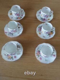 Tasses à café et soucoupes Royal Crown Derby Posies, 6 duos vintage, non utilisées, en boîte