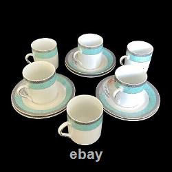 Tasses à café et soucoupes en or 24 carats Vintage Espresso 6 ensembles Turquoise 3 Oz