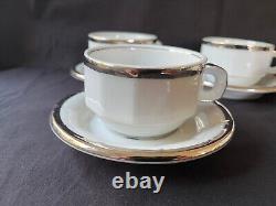 Tasses à café et sous-tasses Pillivuyt France vintage MCM blanches et argentées, ensemble de 5