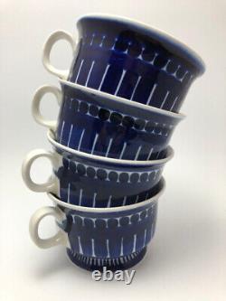 Tasses à café et thé à pied vintage bleues et blanches Arabia Finland Valencia - Ensemble de 4