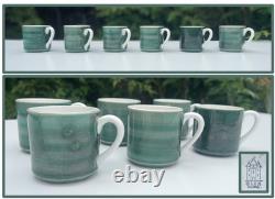 Tasses à expresso en céramique Gien France vintage des années 70-80, lot de 6, vertes, 6 cm, très bon état
