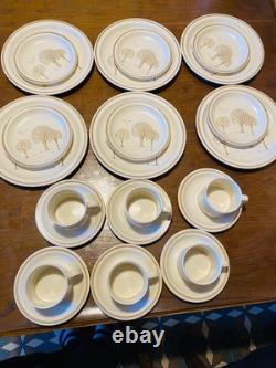 Tasses, assiettes et soucoupes de style vintage Churchill, Angleterre – Motifs arbres et maisons – Lot de 6