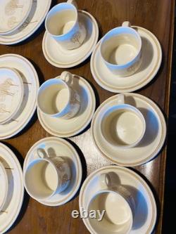 Tasses, assiettes et soucoupes de style vintage Churchill, Angleterre – Motifs arbres et maisons – Lot de 6