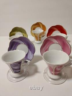 Tasses et soucoupes à café/thé vintage de l'Angleterre royale motif rose fané ensemble de 5