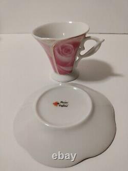 Tasses et soucoupes à café/thé vintage de l'Angleterre royale motif rose fané ensemble de 5
