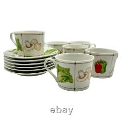 Tasses et soucoupes à café vintage Georges Briard, ensemble de 12 pièces, la salade, signé