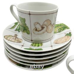 Tasses et soucoupes à café vintage Georges Briard, ensemble de 12 pièces, la salade, signé