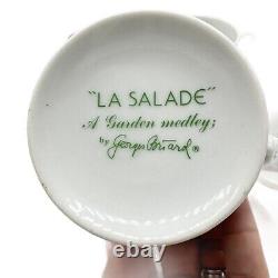 Tasses et soucoupes à café vintage Georges Briard, ensemble de 12 pièces, la salade, signé