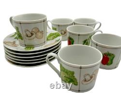 Tasses et soucoupes à café vintage Georges Briard, ensemble de 12 pièces, la salade, signé