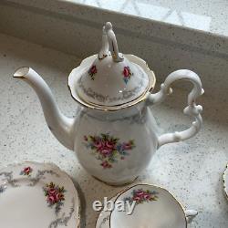 Théière en porcelaine bone china Royal Albert Vintage Tranquility, tasses, soucoupes, sucre et lait