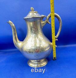 Théière et cafetière avec ensemble de bol EPNS Antique Vintage 1930 Gravé Marrow Top