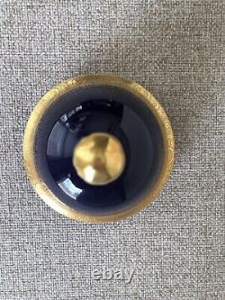 Théière et crémier en émail cobalt Vtg Lindner Kueps Bavaria avec fleurs dorées