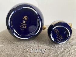 Théière et crémier en émail cobalt Vtg Lindner Kueps Bavaria avec fleurs dorées
