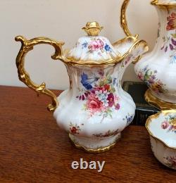 Théière vintage Hammersley Lady Patricia, verseuse à eau chaude, pot à lait, sucrier