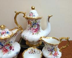 Théière vintage Hammersley Lady Patricia, verseuse à eau chaude, pot à lait, sucrier