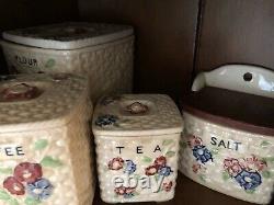 Tissage De Panier Vintage Set De Boîte Avec Fleurs Japon Boîte À Sel Flour Café Thé