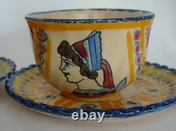 Vieux Quatre Tasses Coffe Et Saucer Faïence Française Henriot Quimper