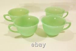Vintage 1950's Fire King Jane Ray Jadeite Ribbed Coffee Cups Ensemble De 4