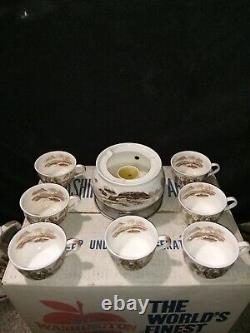 Vintage 1950s Nasco Sayonara Coffee Pot Warmer And 7 Cups Set 9.75<br/>	Réchaud à café vintage des années 1950 Nasco Sayonara et ensemble de 7 tasses 9.75