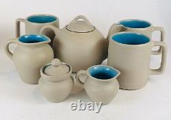 Vintage 1990's The Pigeon Forge Pottery Tennessee Sand Tea Set Coffee Cups 9pc