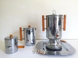 Vintage Années 1930 Art Déco Farberware Chrome Bakelite Coffee & Tea Service 8pc Set