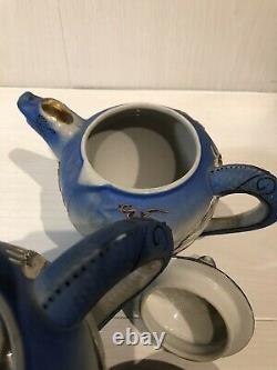 Vintage Années 1940 Japonais Dragon Ware Moriage Poudre Blue Porcelain Tea Coffee Set