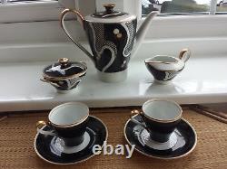 Vintage Années 1950 Johann Haviland Rrw Bavaria Gilded Coffee Set For Two