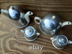 Vintage Art Déco Thé Café Lait Pots De Jug Sugar Bowl Set Rare Espace Âge 4 Articles