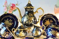 Vintage Bareuther Echt Cobalt Bavaria Porcelain Coffee Set 6 Tasses Allemagne 24 Pcs