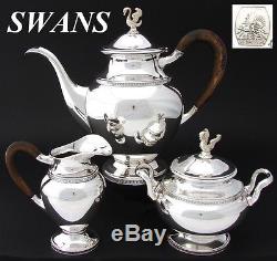 Vintage Belge. 835 (presque En Vrac) Ensemble De Café Ou De Thé En Argent 3pc, Swan Finial