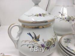 Vintage Café Set En Porcelaine Fine Et Peinte À La Main D'oiseaux Nest Motif Allemand 29 Pièces