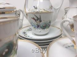 Vintage Café Set En Porcelaine Fine Et Peinte À La Main D'oiseaux Nest Motif Allemand 29 Pièces