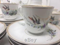 Vintage Café Set En Porcelaine Fine Et Peinte À La Main D'oiseaux Nest Motif Allemand 29 Pièces