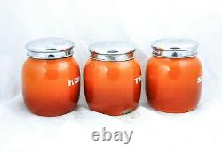 Vintage Canister Set Enamelware Café Sucre Thé Orange Flamed Dutch Enamel Jars