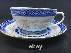 Vintage Chinese Blue Et White Flower And Rice Pattern Tea/coffee Cup Set