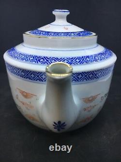 Vintage Chinese Blue Et White Flower And Rice Pattern Tea/coffee Cup Set