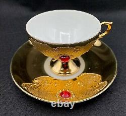 Vintage Coffee Tea Set Flores Bavaria Pour 6, Pure Gold With Gems, 15 Articles
