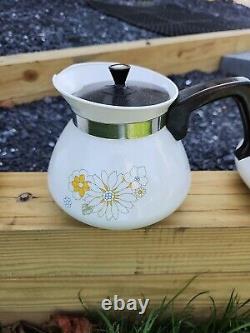 Vintage Corning Ware Coffee Tea Pot 6 Tasses + Couvercle années 1960 Ensemble de Quatre Théières Menthe