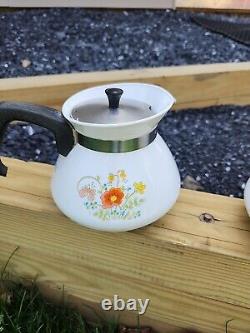 Vintage Corning Ware Coffee Tea Pot 6 Tasses + Couvercle années 1960 Ensemble de Quatre Théières Menthe