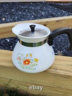 Vintage Corning Ware Coffee Tea Pot 6 Tasses + Couvercle années 1960 Ensemble de Quatre Théières Menthe