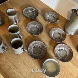 Vintage Creigiau Studio Potterie Pays De Galles Cafetière/tea Pot Jug Sugar Cup Saucer Set