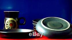 Vintage Denby 1970' Arabesque Stoneware Café Ensemble De 6 Tasses, Soucoupes, Cafetière