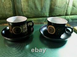 Vintage Denby 70' Arabesque Pamberton Coffee/ Tea Set De 6 Tasses Et Sauces 12 P