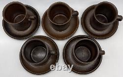 Vintage Finlande Arabia Ruska Cups & Saucers Ensemble De 5 Chocolate Brown Stoneware