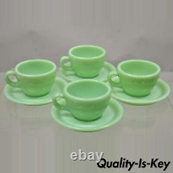 Vintage Fire King Jadeite Green Oven Ware Coffee Cup And Saucer Set De 4