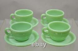 Vintage Fire King Jadeite Green Oven Ware Coffee Cup And Saucer Set De 4